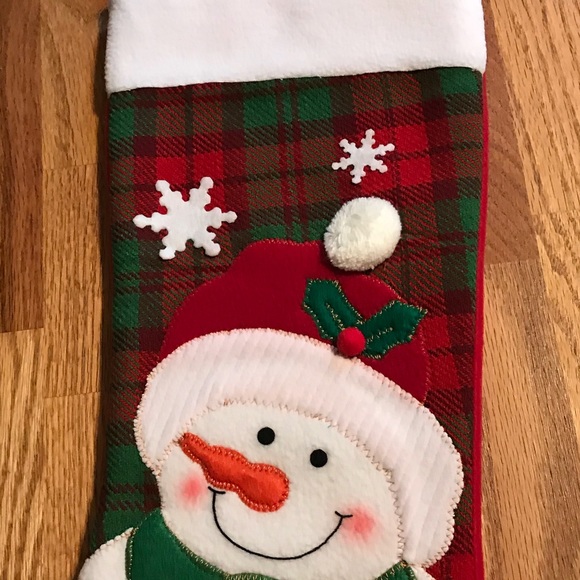 NWOT Red & Green Plaid Snowman Christmas Stocking - Picture 4 of 9